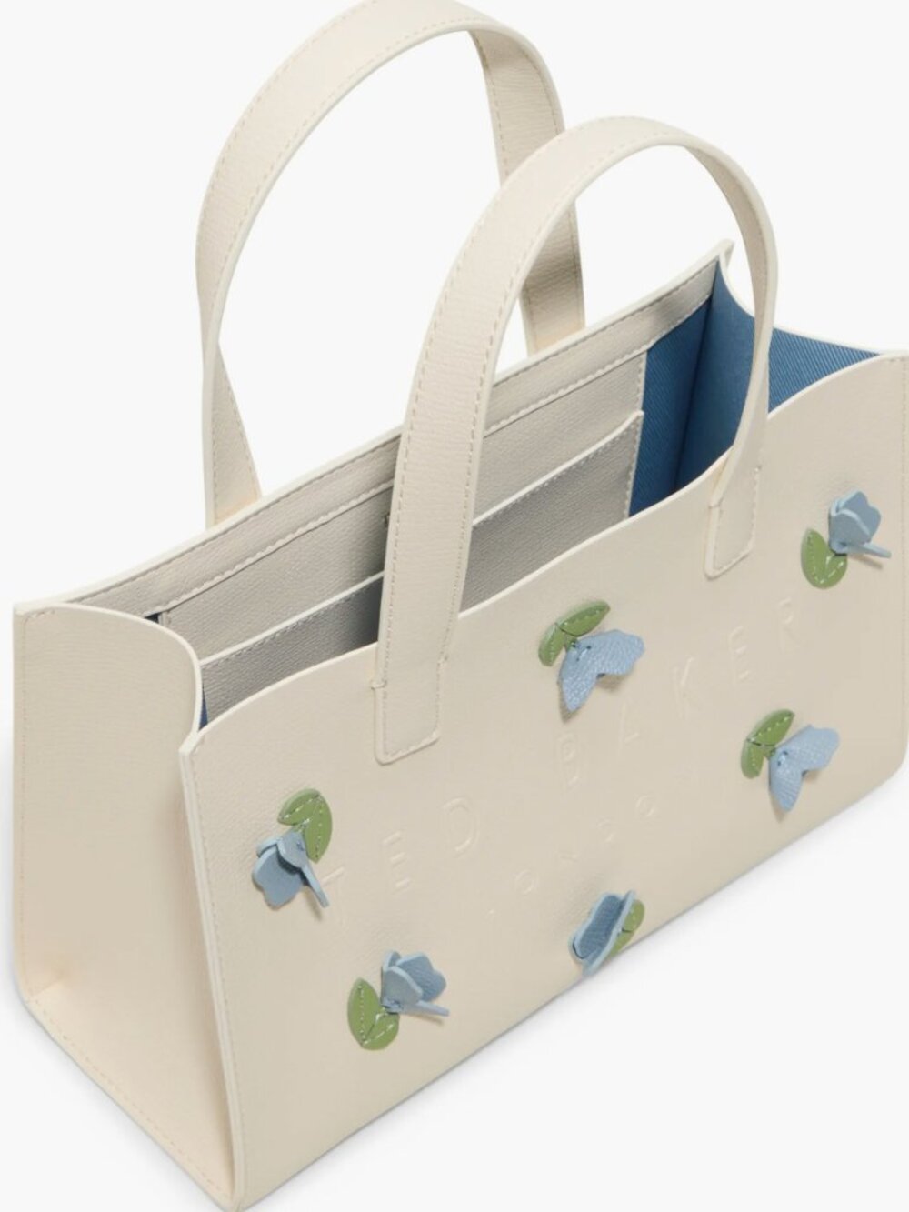NWT Ted Baker Suricon Cream Blue 3D Floral Faux Leather Tote Bag - Picture 2 of 4